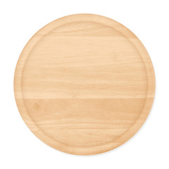 wooden plate top view on white background