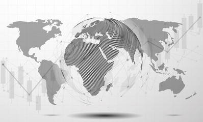 Black and White Modern Minimal Style Cloud Computing, Networks Structure world map point and line composition concept of global business. Vector Illustration