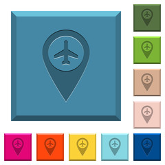 Airport GPS map location engraved icons on edged square buttons