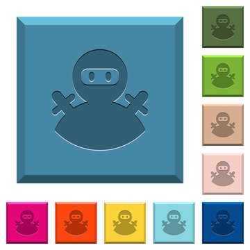 Ninja avatar engraved icons on edged square buttons