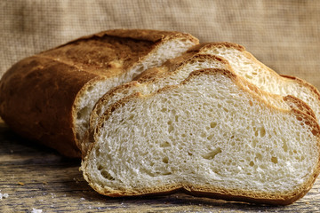sliced white bread loaf closeup