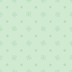 Seamless pattern with with four petals flowers in pastel green tones. All elements are divided into groups