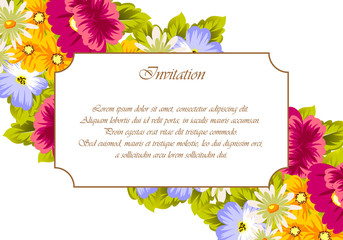 Frame of flowers. for card designs, greeting cards, birthday invitations, Valentine's day, party, holiday.