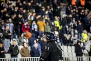 Foto op Aluminium Special police unit at the stadium event secure a safe match against the hooligans © fotosr52
