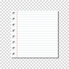 VECTOR: Blank Linear Ruled Notebook Page on Transparent Background.