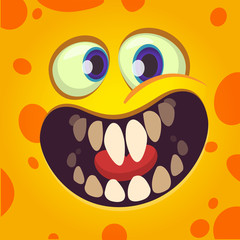 Funny cartoon monster face avatar with a big smile full of teeth