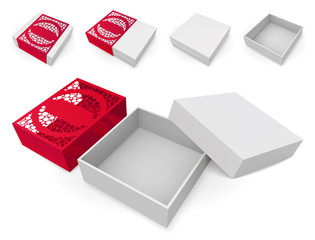 Set of boxes isolated on white background. Different variations. Pack mock-up for shopping. Die-cut sleeve package. Eps10 vector.
