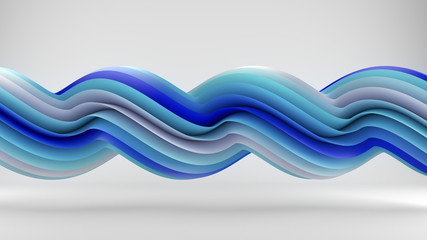 Blue white twisted curves abstract 3D render