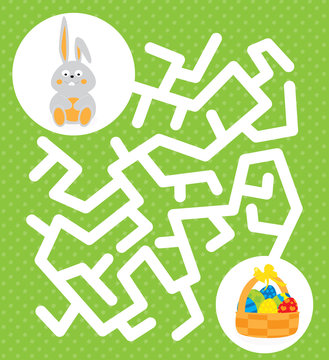 Easter maze game with Easter bunny and basket with easter-eggs