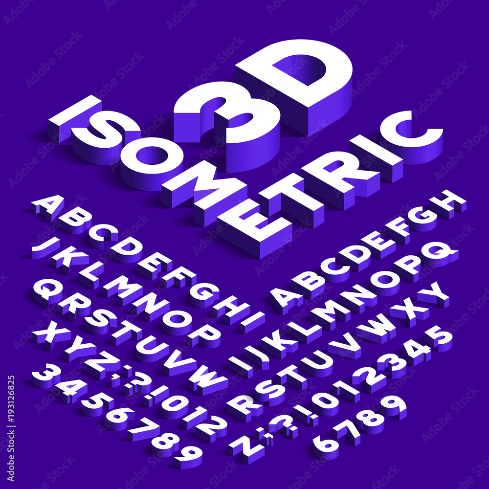 Fototapete isometric alphabet font. 3d effect letters, numbers and symbols with shadows. stock vector typeface 