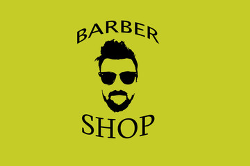 icon for a barber shop on a yellow background with a silhouette of a man