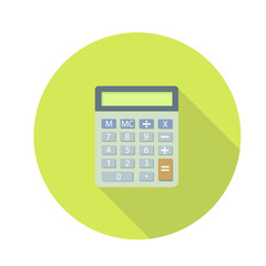 calculator with shadow on a yellow background