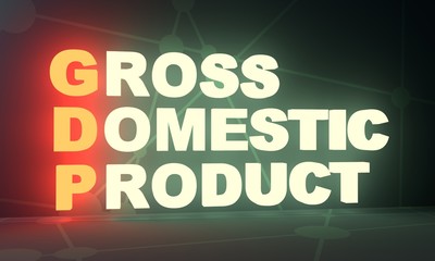 Acronym GDP - Gross Domestic Product. Business conceptual image. 3D rendering. Neon bulb illumination