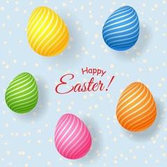 Set of decorative bright Easter eggs in strips on a light background Element for the design of greeting cards for Easter Abstract symbol of a spring holiday Collection for creative design Vector