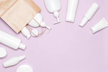 Cosmetic products and paper packaging bag with copy space