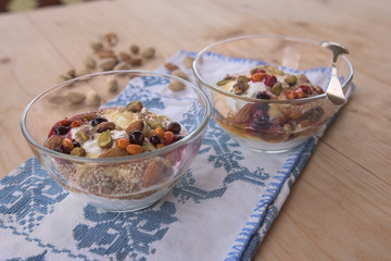 Bowls with healthy snacks