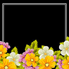 elegant frame of flowers on a black background. For the design of cards, invitations, greeting cards, fabrics, banners. For birthday, wedding, party, Valentine's day, holiday.