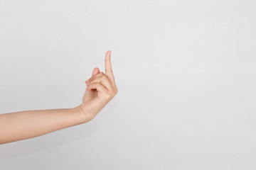 Right-hand show middle finger. Hand sign for bad, angry, moody, irritated, unlike, fuck you...