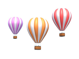 Hot air balloon, colorful aerostat isolated on white. 3d render
