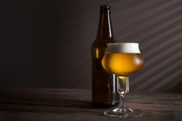 Beer bottle and a glass of cold beer