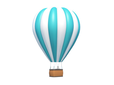 Hot air balloon blue white stripes, colorful aerostat isolated on white. 3d render