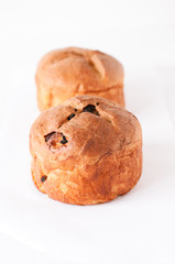 Traditional German Easter Bread, Osterbrot, made of Brioche yeast dough with raisins, eggs, milk, flour, yeast, sugar and butter baked in small saucepan served for Easter Sunday breakfast or brunch