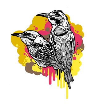 Bee birds with bubbles isolated