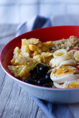 Buddha Bowl with fresh vegetables and eggs 