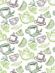 Hand drawn doodle tea pattern