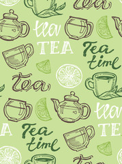Modèle de thé doodle dessiné à la main