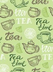 Wall murals Tea Hand drawn doodle tea pattern