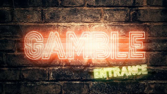 Gamble Neon Sign mounted on brick wall, animation