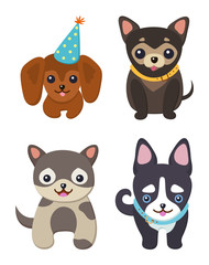 Set of Color Smiling Dogs Vector Illustrations