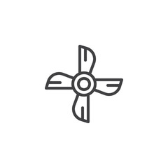 Obraz premium Ship engine propeller outline icon. linear style sign for mobile concept and web design. Boat propeller simple line vector icon. Symbol, logo illustration. Pixel perfect vector graphics