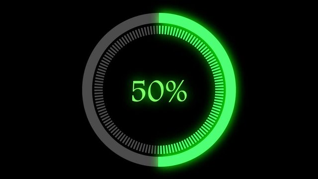 4K Green color infographics circular graph with 0 to 100 percentage increasing. Motion graphic and animation background.