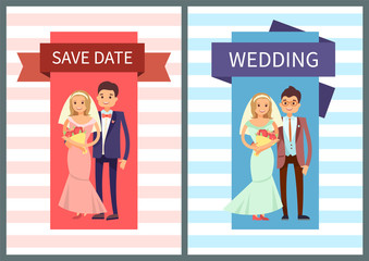 Save Date and Wedding Set Vector Illustration