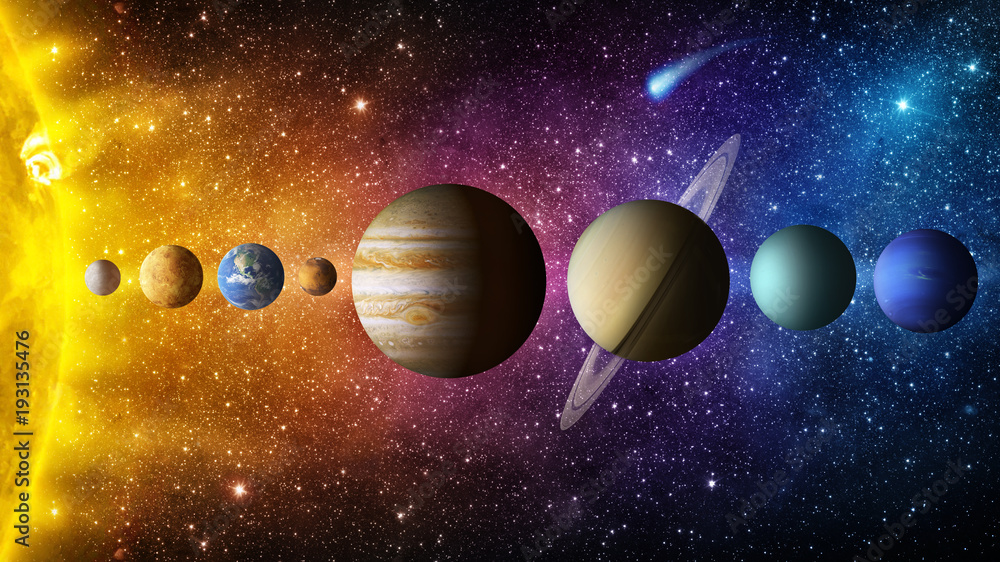 Wall mural solar system planet, comet, sun and star. elements of this image furnished by nasa. sun, mercury, ve