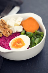 vegetables bowl with boiled egg
