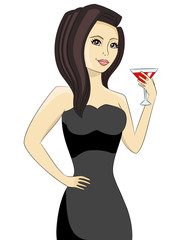 Woman with cocktail on white background