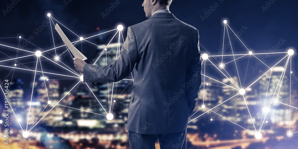 Aufkleber concept of modern business networking that connect and cooperate