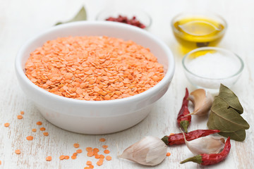 red dry lentil in white bowl