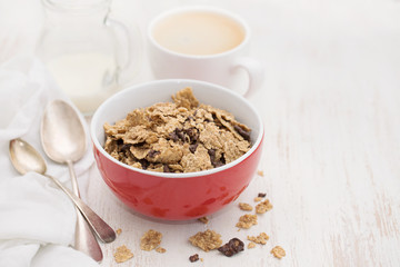 cereals with chocolate cereals in red bowl