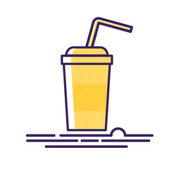 Cartoon paper cup with plastic straw vector illustration. Cold drink. Cocktail. Flat style