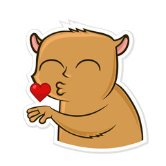 Sticker for messenger with funny animal. Hamster sending air kiss. Vector illustration, isolated on white background.