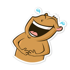 Sticker for messenger with funny animal. Happy laughing hamster. Vector illustration, isolated on white background.