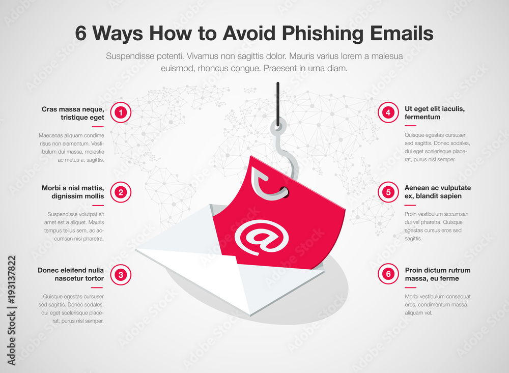 Poster Simple Vector infographic for 6 ways how to avoid phishing emails template isolated on light background. Easy to use for your website or presentation.