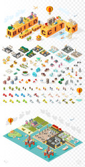Fototapeta premium Build Your Own City . Set of Isolated Minimal City Vector Elements on Transparent Background