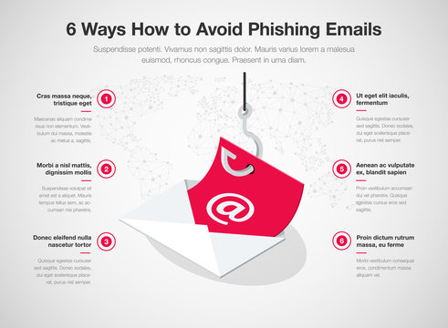 Simple Vector infographic for 6 ways how to avoid phishing emails template isolated on light background. Easy to use for your website or presentation.