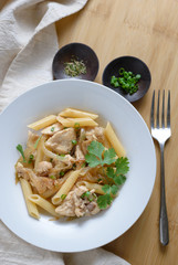 Stir fried Pene Rigate with chicken meat