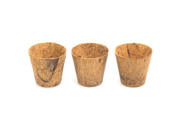 Fototapeta na wymiar Plant pots made from coconut fiber.